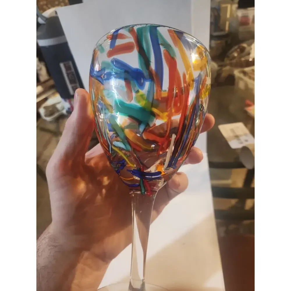 Pier 1 Imports Confetti Wine Goblet Glass Splatter Art - Large 8”